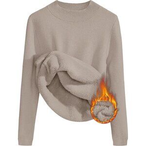 Women's Fleece Sherpa Sweater Medium Slim Fitted Mock Neck Winter Top